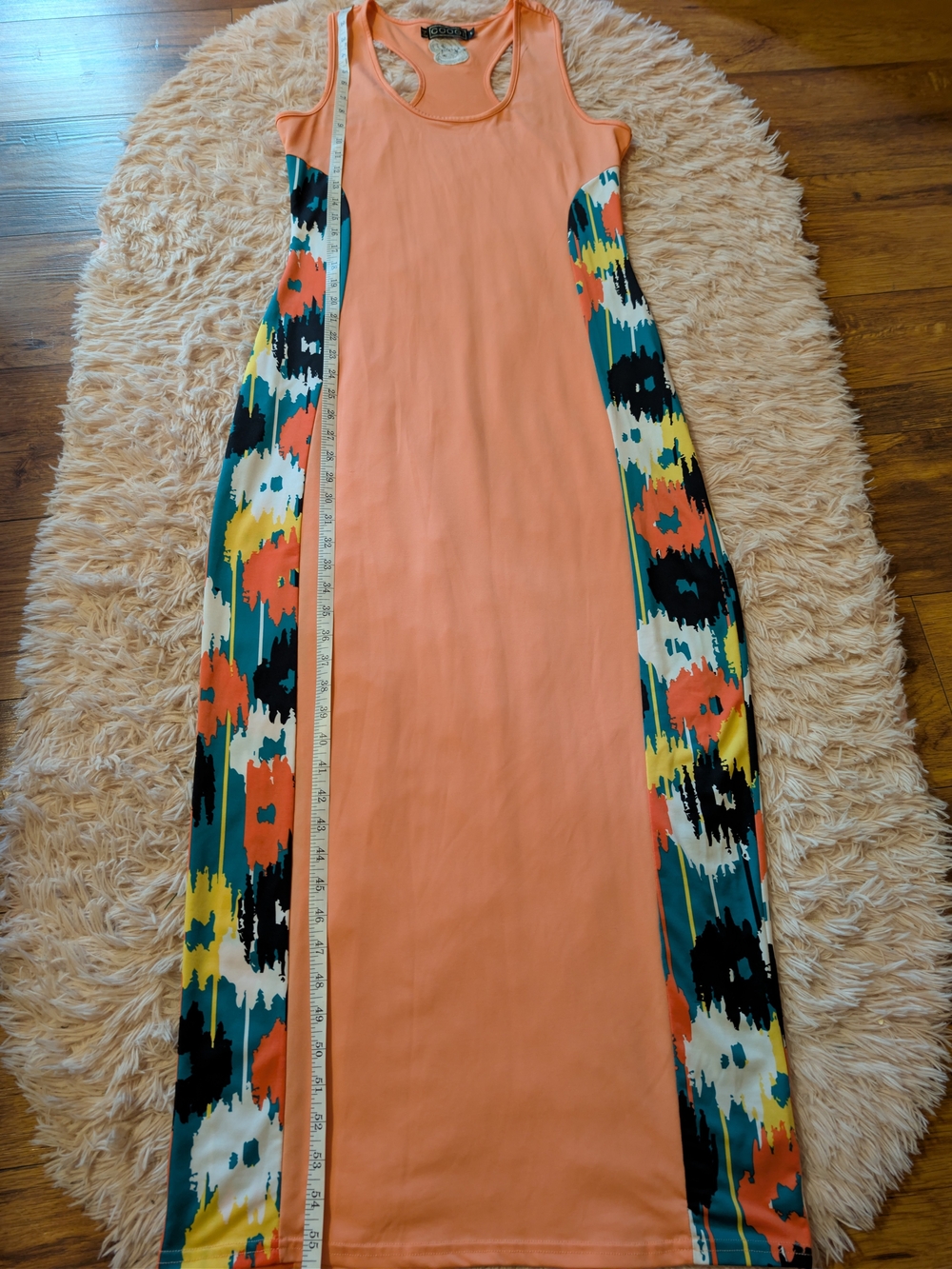COOGI Coral Maxi Dress with Multicolor Print Panels